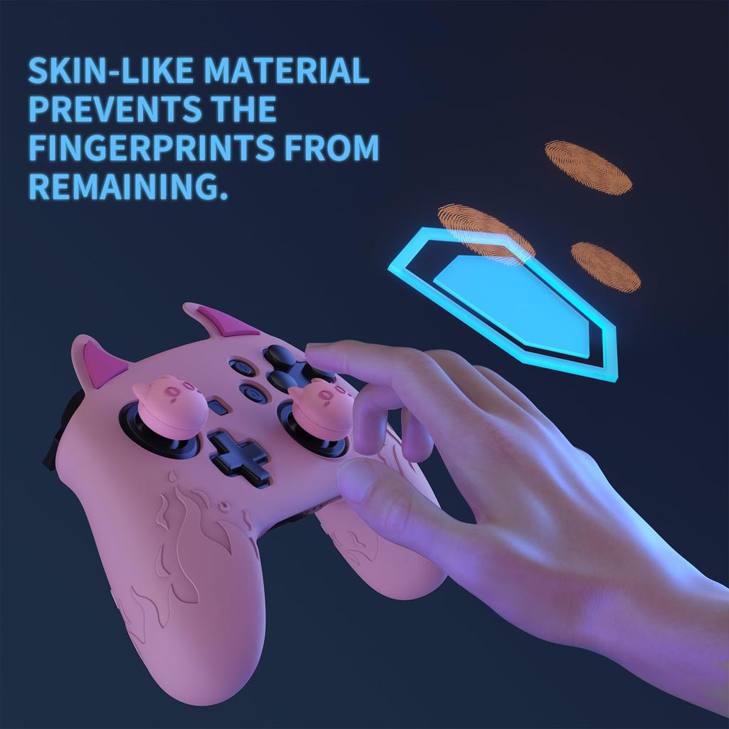 PlayVital Милый силиконовый чехол-накладка «Демон» для Nintendo Switch Pro, колпачок для джойстика и наклейки в комплекте, контроллер, [Розовый]