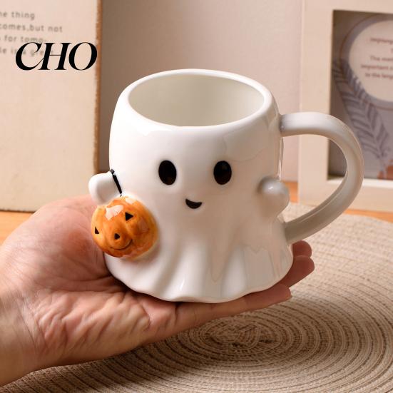 Drinkware 1/2Pcs 600ml Water Cup 3D Effect Ghost Holding Pumpkin Patterned Drinking Vessel Design Ceramic Mug Household Bar Kitchen Restaurant
