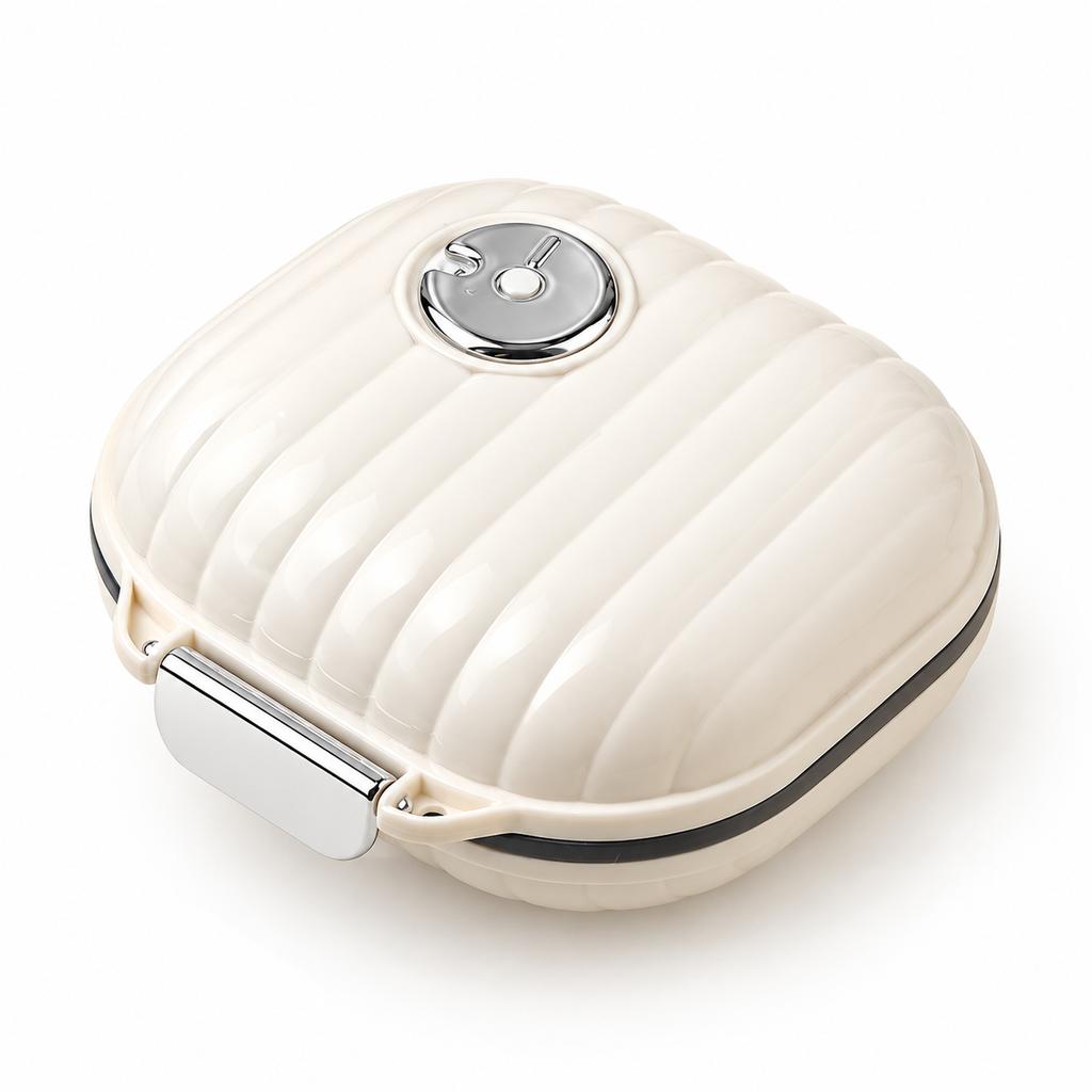 Shell-Shaped Portable Pill Box PET + Silicone Sealed Organizer in Cream or Black, Small SG-24 and Large SG-25