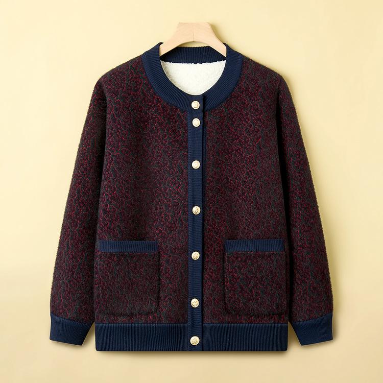 Модный свитер для мамы с толстым плюшем, кардиган для женщин среднего возраста, топ для осени и зимы, модная вязаная куртка