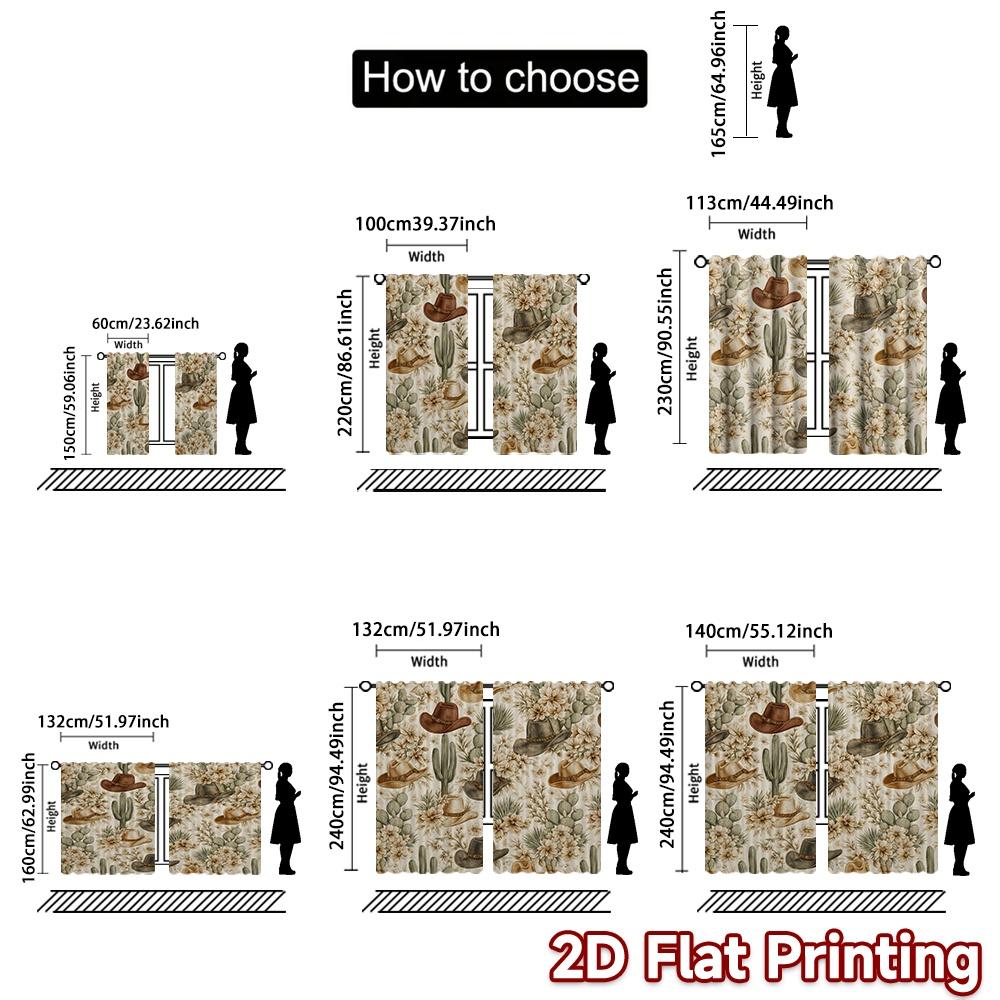 2D FLAT PRINTING 2pcs Curtains (Without Rod) Western Hats and Flowers Popular Curtains&Window Treatment Machine Washable Fabric