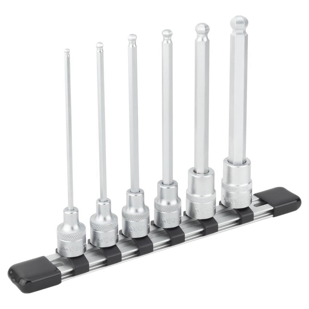 TONE Long Ball Point Hexagon Socket Set HBH306L Drive Angle Contents 6 Items (with Holder) 9.5mm (3/8")