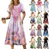 Women's Casual Cute Pattern Print Round Neck Midi Dress Basic Classic Outdoor Everyday Short Sleeve Loose Dress