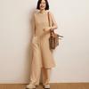 Women's High Waist Wide Leg Cashmere Pants - Floor-Length, Elastic Waist, Urban Fall/Winter Style