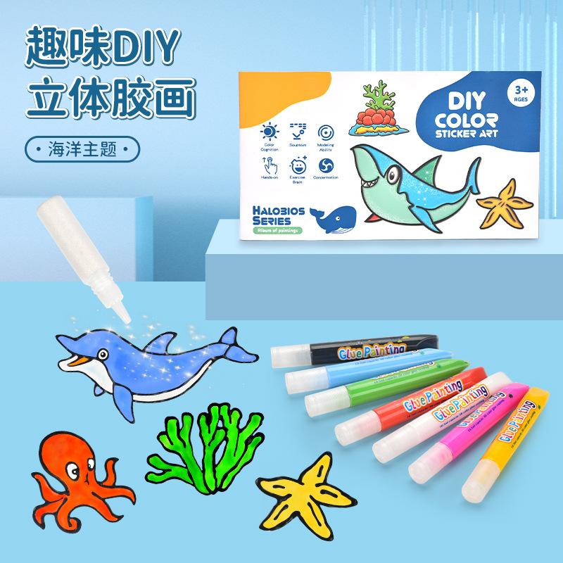Children's Free Baking Glue Painting Pigment Atlas/DIY Album Marine Astronaut Engineering Vehicle Unicorn Template Suit