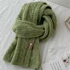 Whitening Avocado Green Twist Scarf for Women Korean Versatile Solid Color Wool Blend Warm Scarf Winter Couple Style