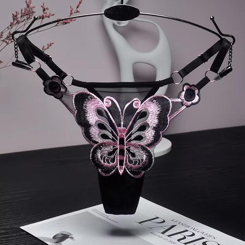 Сексуальные кружевные стринги женские с бабочкой, трусики с низкой посадкой, G-стринги, прозрачные сетчатые трусики, трусики с регулируемой талией, женские трусики-кюлот