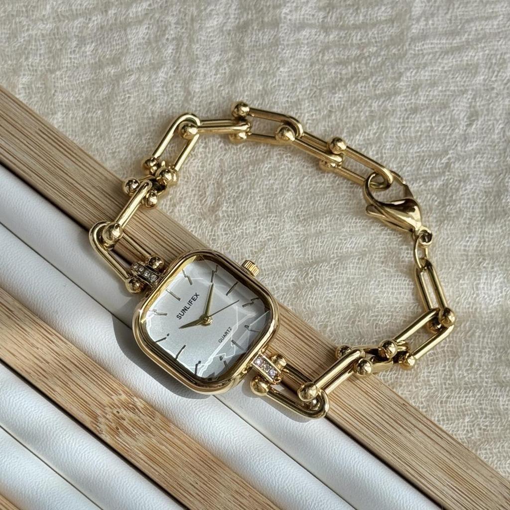 SUNLIFEX Винтажные золотые женские часы-браслет с квадратной цепочкой
