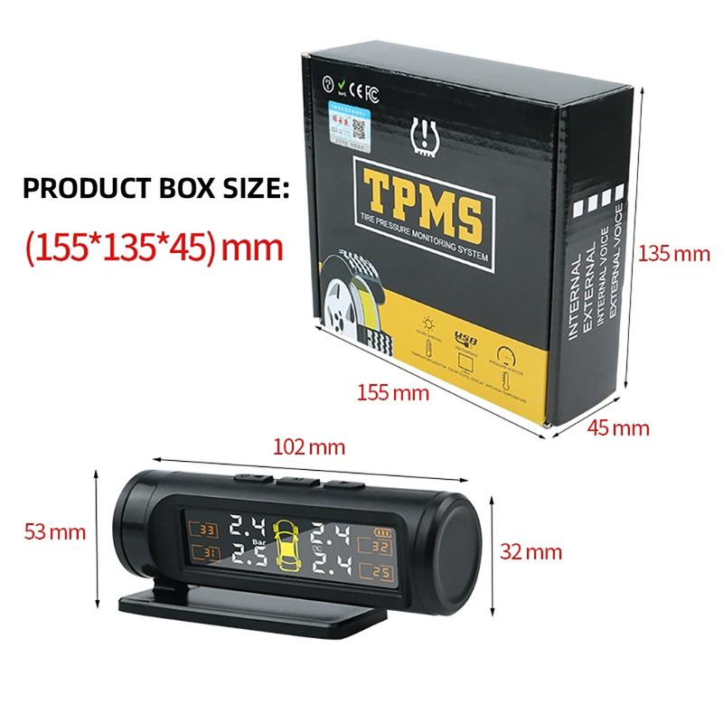 Sensors TPMS Removable Battery Wireless Intelligent Sensing Tire Pressure Monitor System Safety Alarm LCD Display