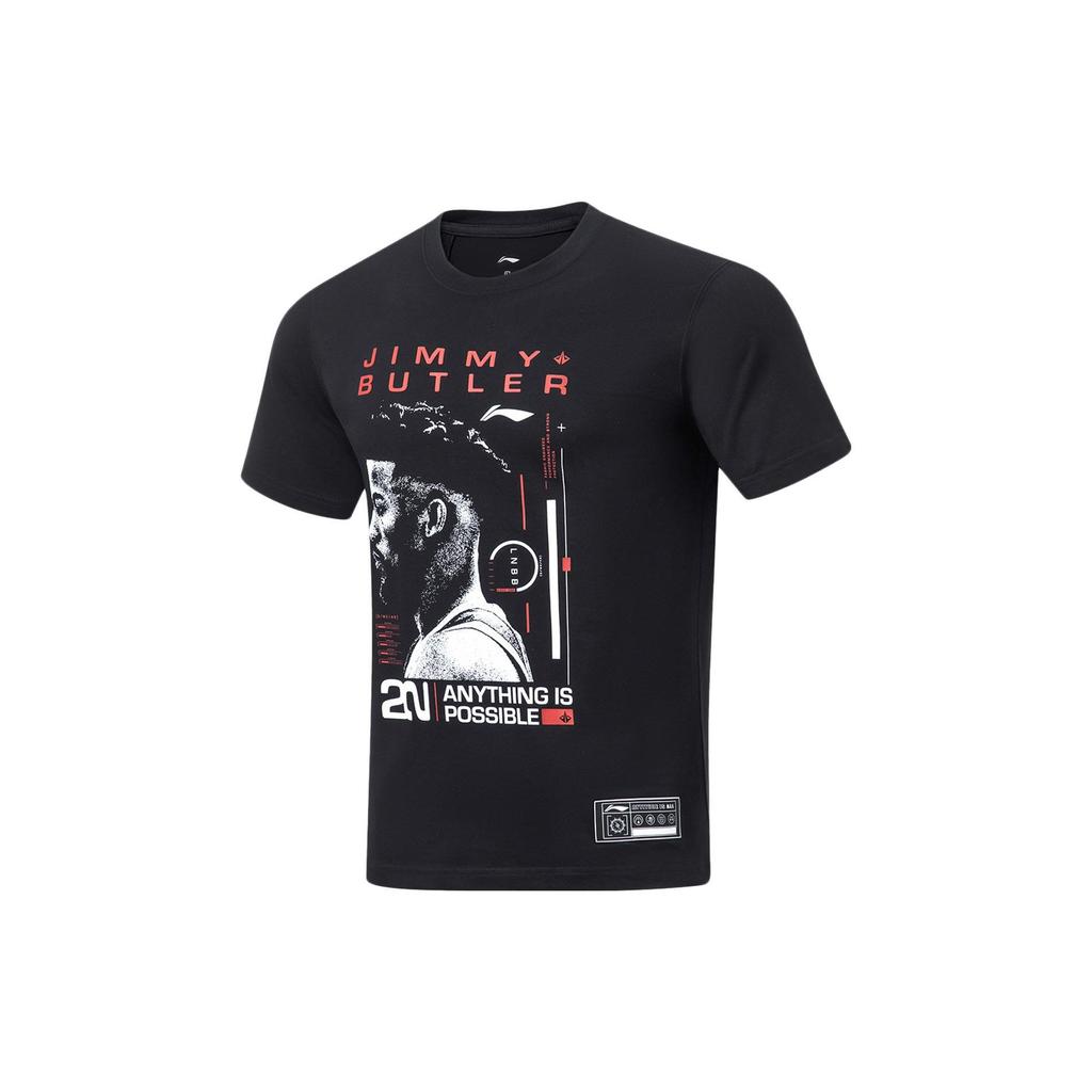 Li-Ning Professional Basketball Series Printed Letter Crew Neck Short Sleeve T-Shirt Men Tops Black ATST355-1