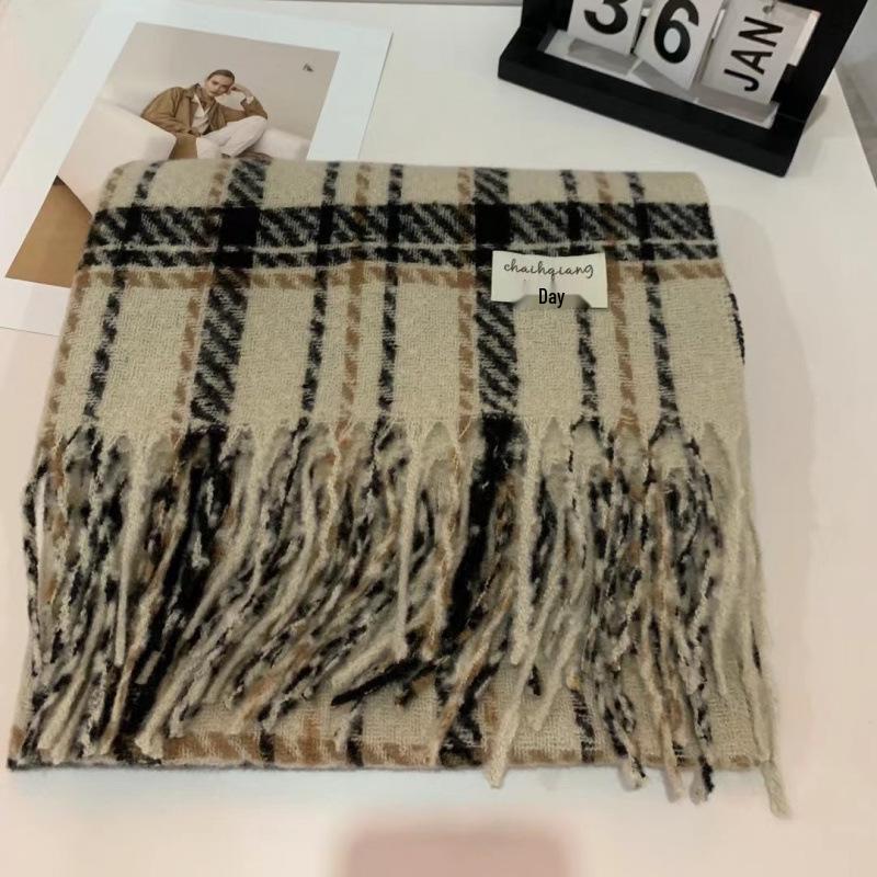 Women's Winter Red Plaid Scarf, Korean Style Shawl, Thick Dual-Use Neck Warmer for Men and Women