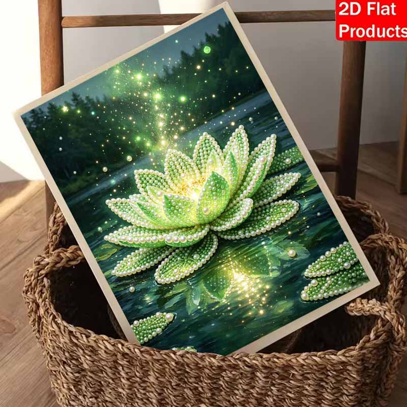 5D DIY Pearl Art Kit Glowing Lotus Flower Themed Decor for Living Room Home Wall Decoration
