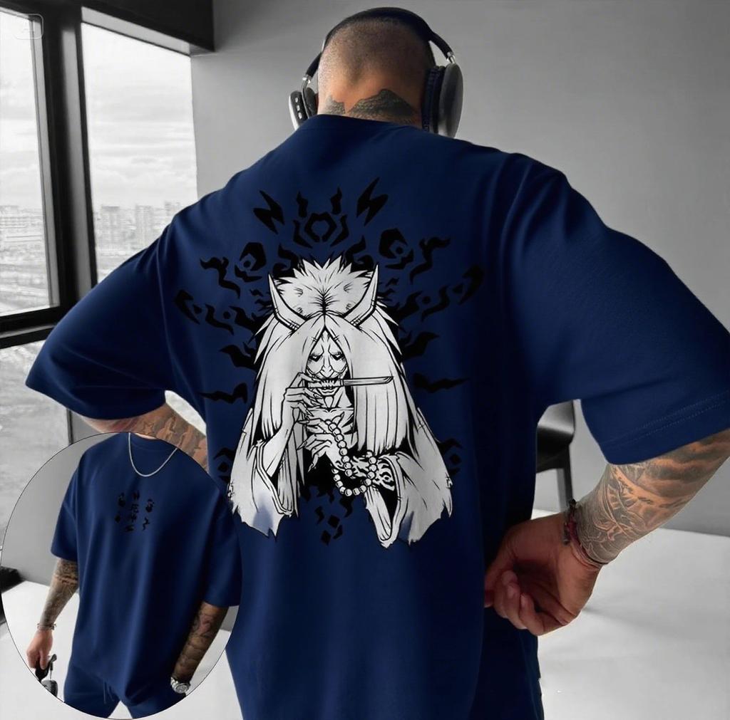 Мужская футболка с коротким рукавом и круглым вырезом из 100% чистого хлопка с принтом персонажа ужасов из японского аниме "Наруто", уличная одежда