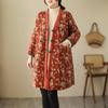 Ethnic Retro Plate Button Floral Cotton Coat For Women Autumn Winter Loose Large Size Medium Length Padded Jacket Tunic T1464