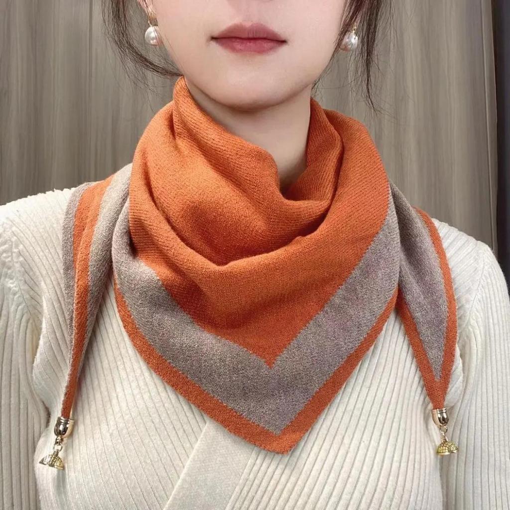 Milan's Two-tone Knitted Triangle Scarf with Decorative Ends