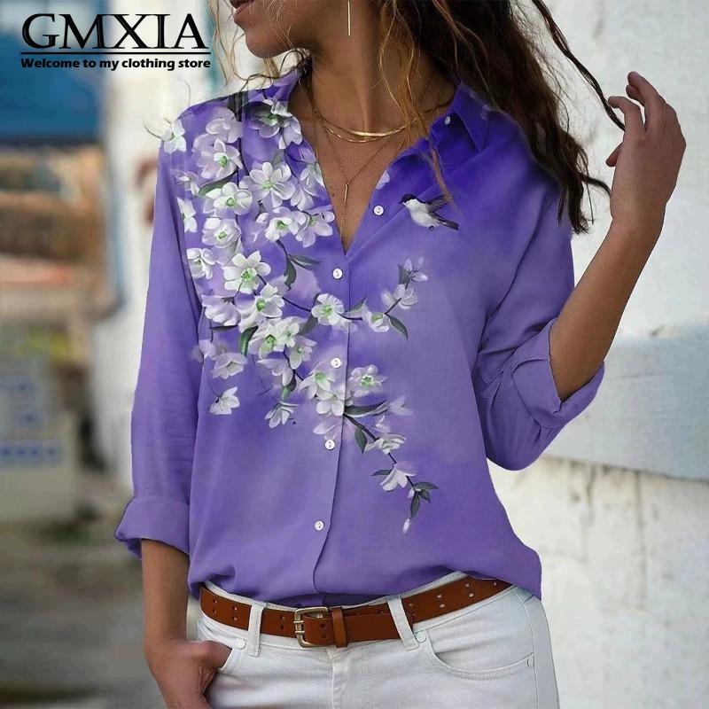 GMXIA 38 цветов Женская мода Повседневные Блузки и рубашки с длинным рукавом и воротником ПОЛО