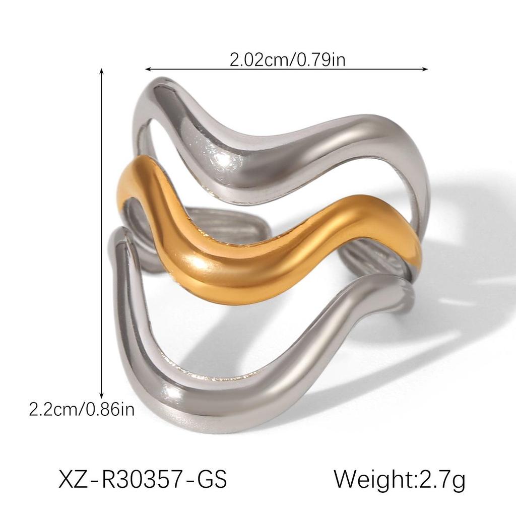 Европейское и американское геометрическое трехслойное полое золото и серебро открытое кольцо