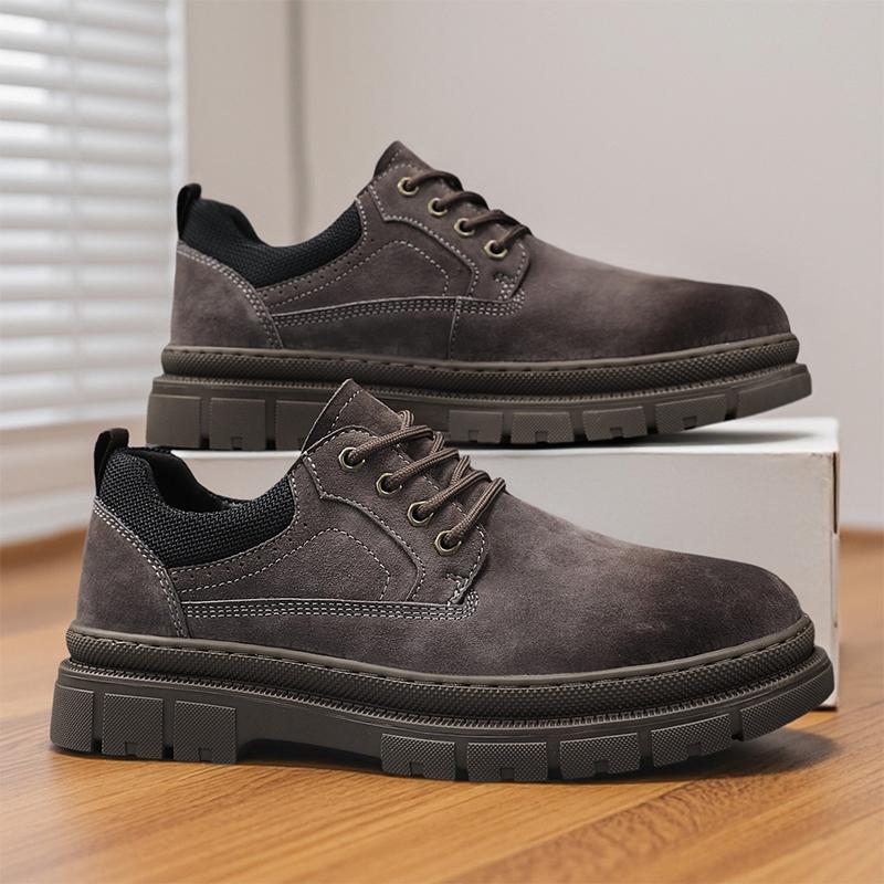 Мужская кожаная повседневная обувь Новая Ретро Толстая подошва Износостойкая Удобная На шнуровке Плоские кроссовки Уличная мужская обувь для ходьбы