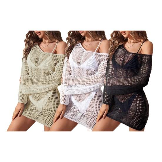 Женский купальник крючком накидка с длинным рукавом прозрачный трикотажный пляжный купальник женский сексуальный ажурный топ-туника с открытой спиной для летнего отпуска