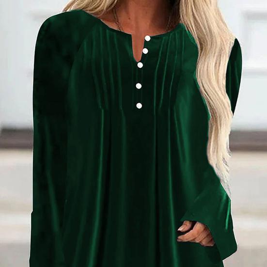 Women Velvet Shirt V-Neck Buttons Half Placket Long Sleeve Asymmetric Hem Pullover Tops Solid Color Mid-length Blouse