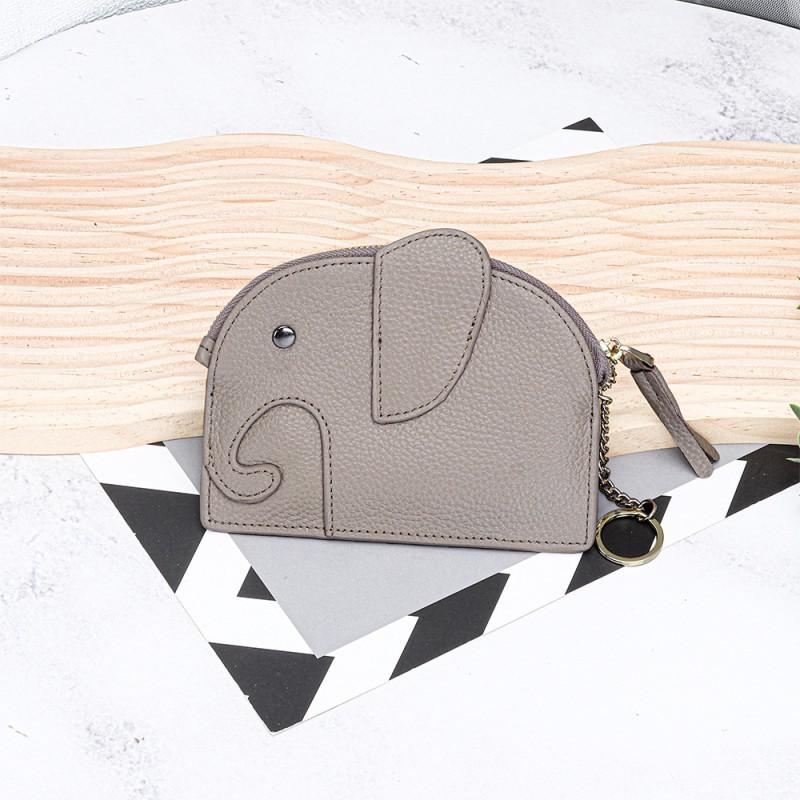 First-layer Cowhide Women's Change Purse Japanese Elephant Creative Tassel Zipper Bag Genuine Leather Key Coin