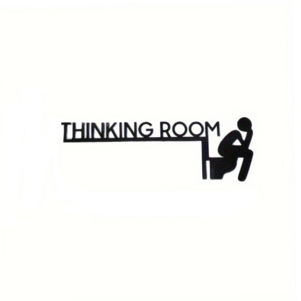 1Pc Thinking Room Interesting Toilet Door Metal Logo, Interesting Home Bathroom Logo, Interesting Bathroom Door Decoration Black Logo, Home De