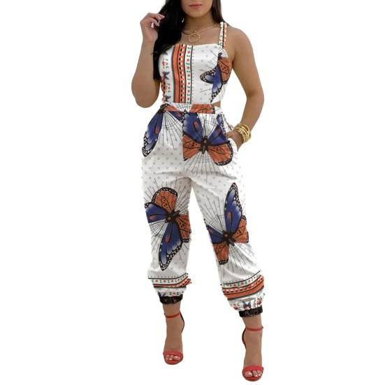 Женский комбинезон с квадратным воротником и открытыми плечами, без рукавов, на шнуровке, с карманами, с цветочным узором, длинные комбинезоны, уличная одежда