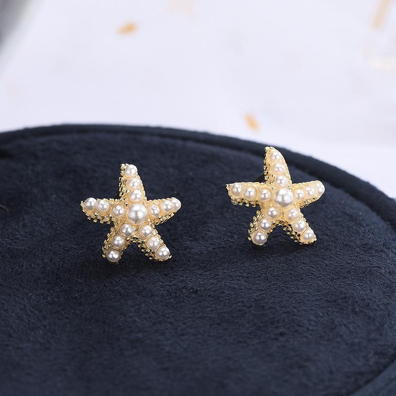 Vintage Imitation Pearls Starfish Stud Earrings for Women Boho Exquisite Earrings Summer Holiday Beach Jewelry Gifts Wholesale