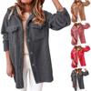 Women's Lapel Shirt Coat Casual Fuzzy Teddy Shacket Warm Button Down Outwear With Pocket