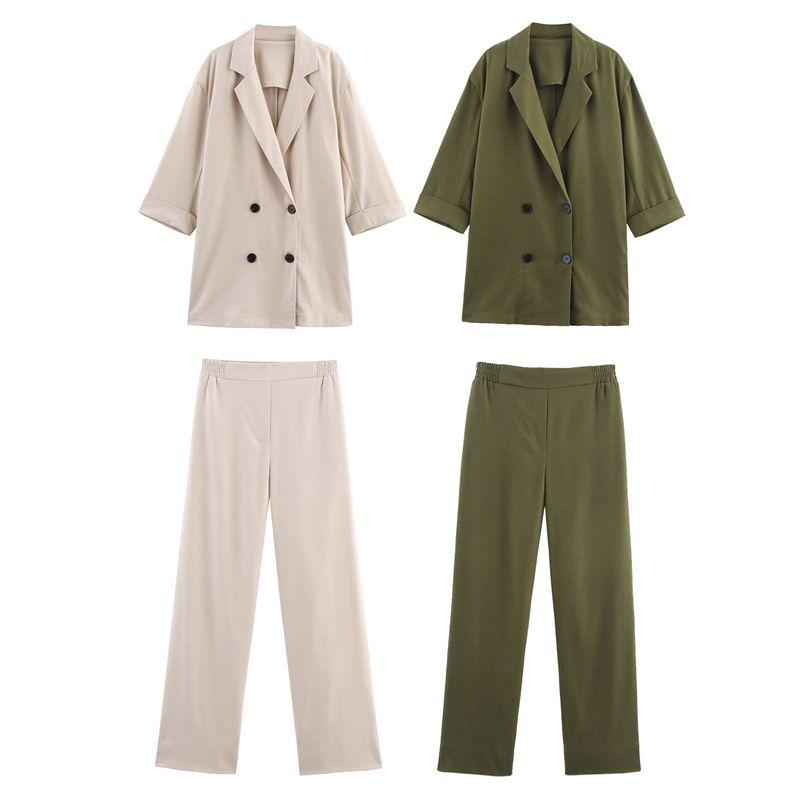 Kaslead New Women Clothes Western Style Double Breasted Blazers Casual Pants 8372406 8372306