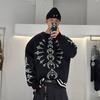 Unisex Streetwear Knit Sweater With Moon Star Contrast Stitching - Cotton Rabbit Hair Blend Long Sleeve Pullover