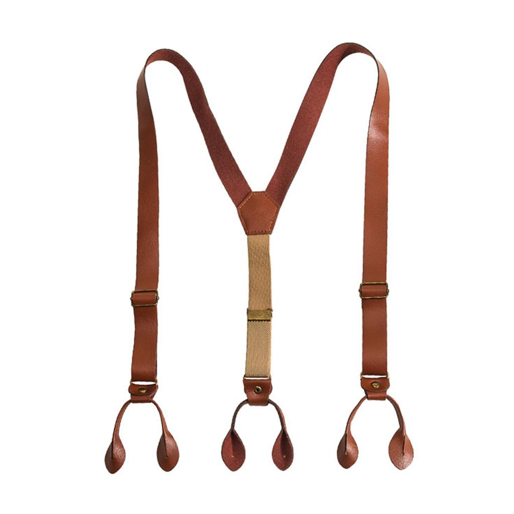 Stylish Classical Suspenders Adjustable Suspenders PU Chain Metal Clip Brown PU Belt for Wedding Business Wear