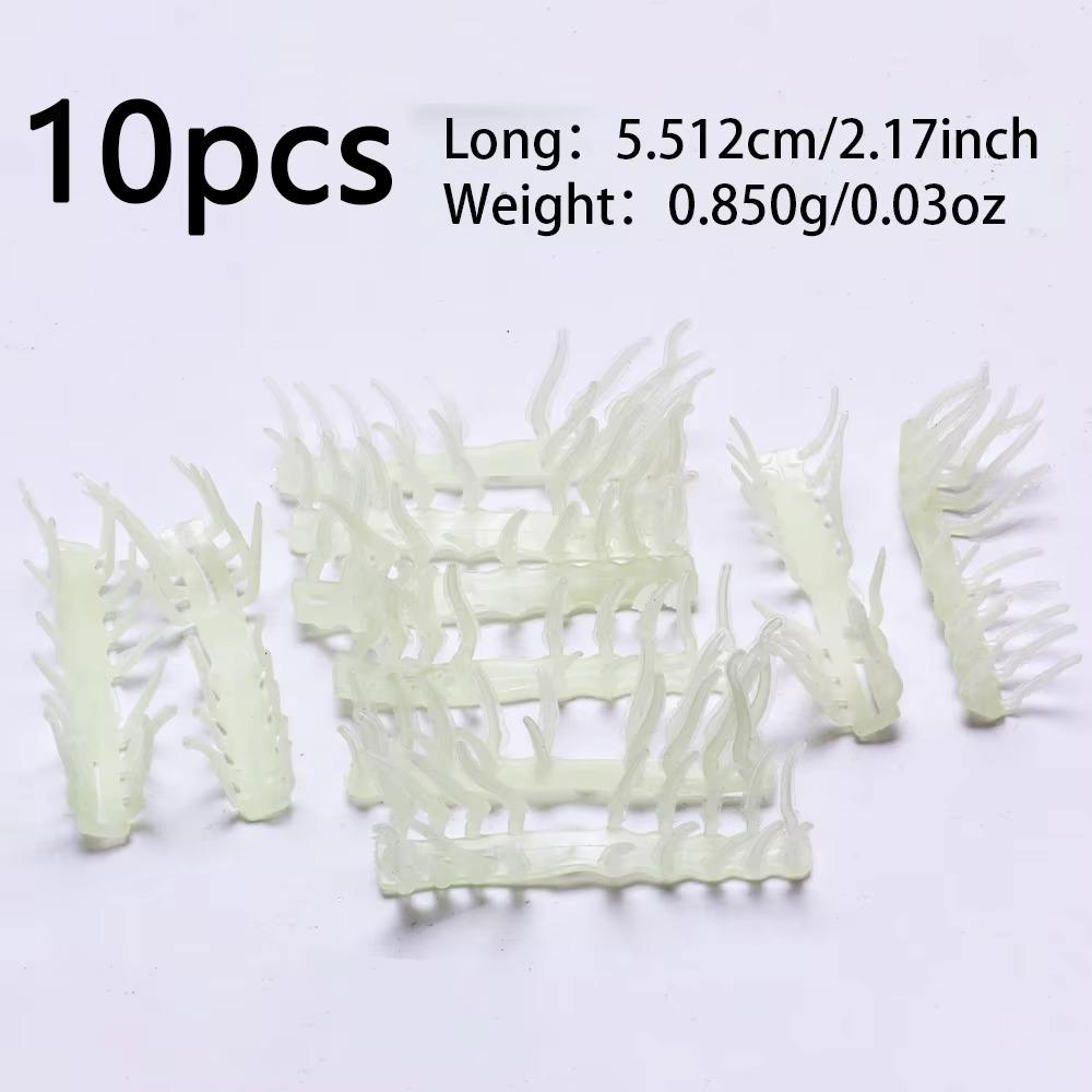 10 Pcs Noctilucent Wooden Shrimp Accessories, Soft Rubber Luminous Shrimp Feet, White with Green Luminous Effect, Simulated Feet