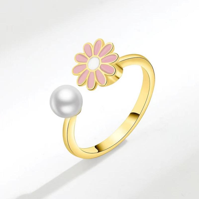 Rotatable Daisy Flower Adjustable Open Ring - Decompression Women's Jewelry