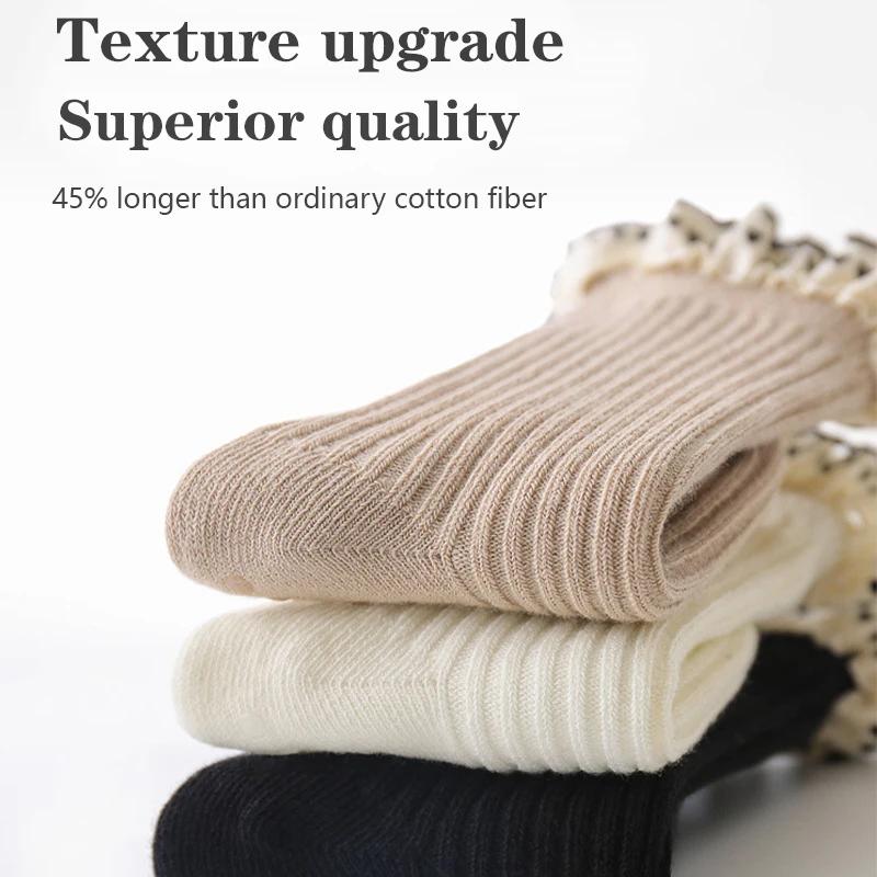 Осенние детские носки средней длины, детские кружевные носки принцессы, винтажные однотонные детские носки для девочек, длинные носки-трубы