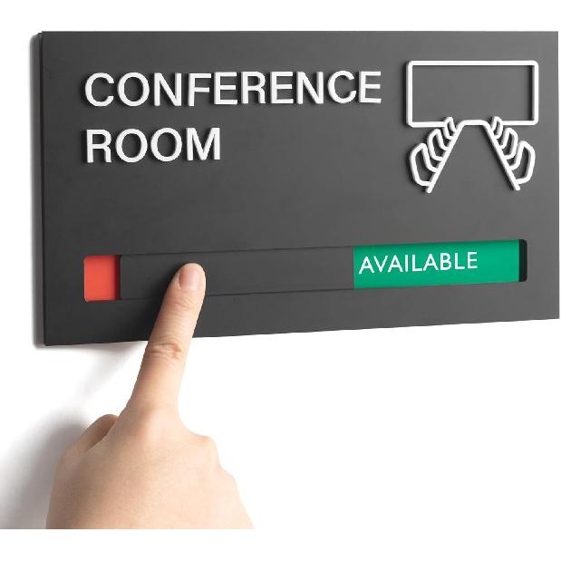 Conference Room Door Signs for Office, Meeting In Progress Door Sign, In Use Available Slider Indicator Tells Whether Room Vacant Or Occupied