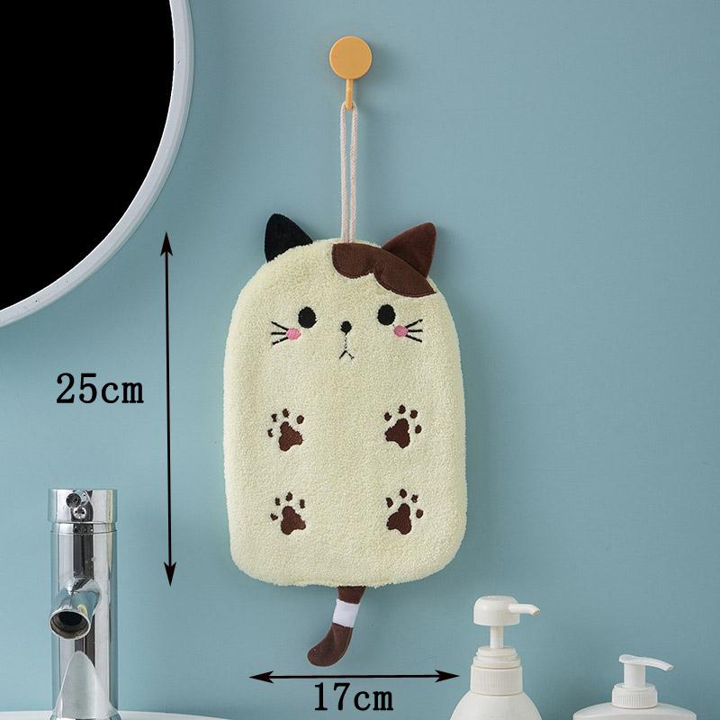 1 шт., двойное подвесное полотенце для рук с вышитым котом, впитывающее коралловое бархатное полотенце для рук, принадлежности для ванной комнаты, украшение дома ARI