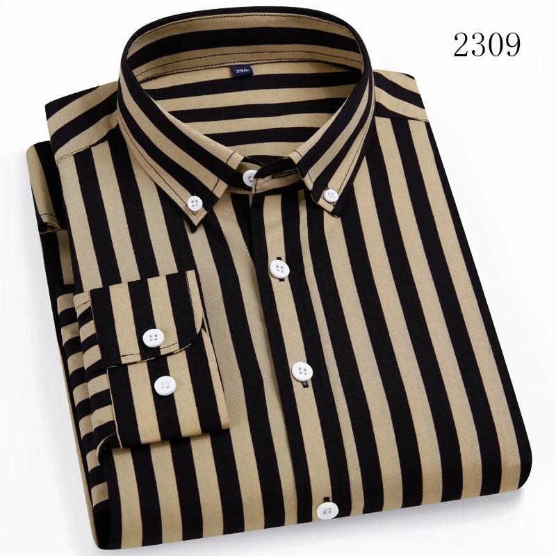 Men's Long Sleeve Casual Shirts No Iron Striped Button Up Square Collar Soft Skin New Style Daily Business Dress Shirts Clothing
