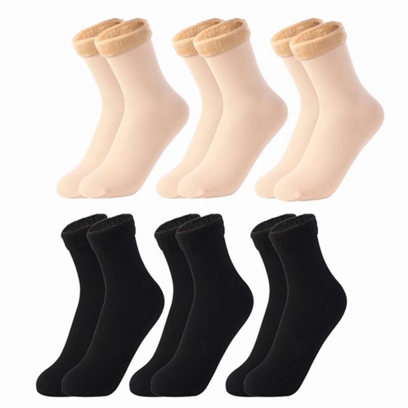 6 Pairs/Lot Solid Color Winter Warm Men Women Socks Thicken Thermal Socks Soft Plus Velvet Socks Casual Home Floor Snow Sock