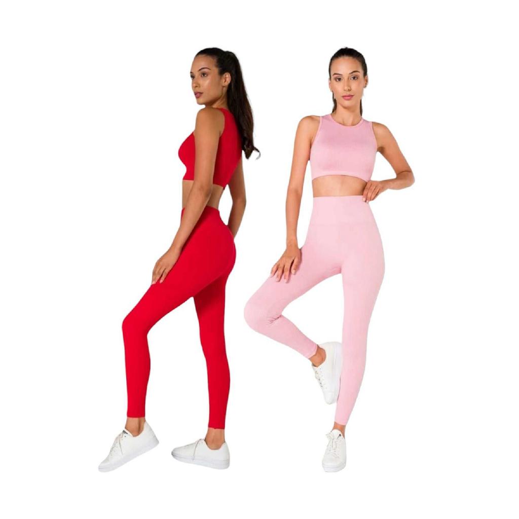 Women's Athlete Fitness Yoga Plates High Waist Tights-crop Ribbed Set 2 Pieces