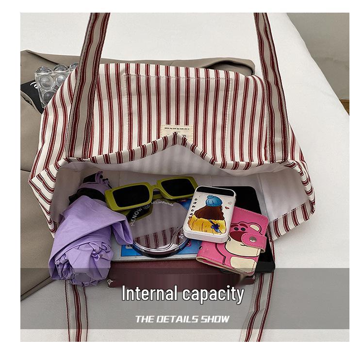 Holiday French Stripe Canvas Tote: Versatile, Lightweight Shoulder Bag with Large Capacity for Women