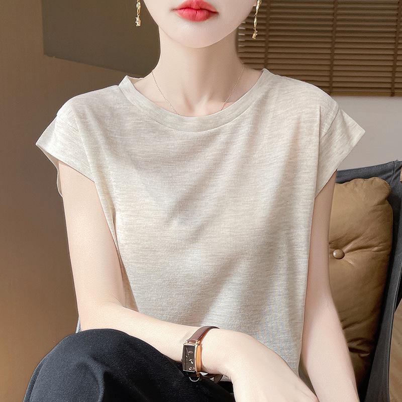 Женский трикотажный топ из лиоцелла и тенселя с круглым вырезом и короткими рукавами — легкий, дышащий, универсальный, летний стиль