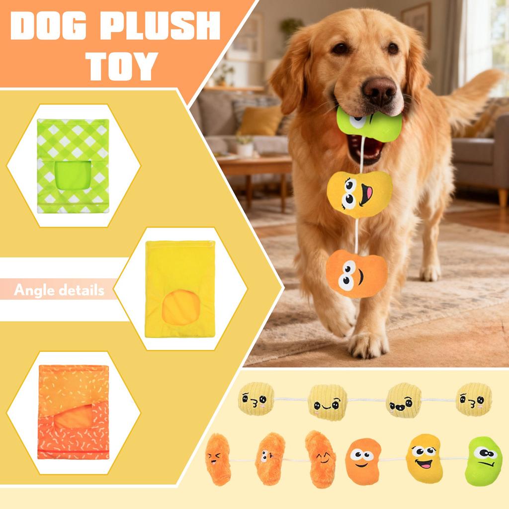 Cute Snack Shape Plush Dog Toy, Interactive Food Bag Design With Hidden Treats Inside, Soft -Resistant Toy For Small And Medium Pet