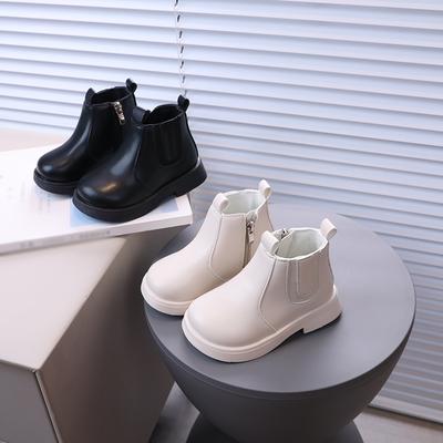 Детские ботинки Нескользящие Детские кожаные ботинки Дизайн с боковой молнией Короткие ботинки Удобные Однотонные Детская обувь