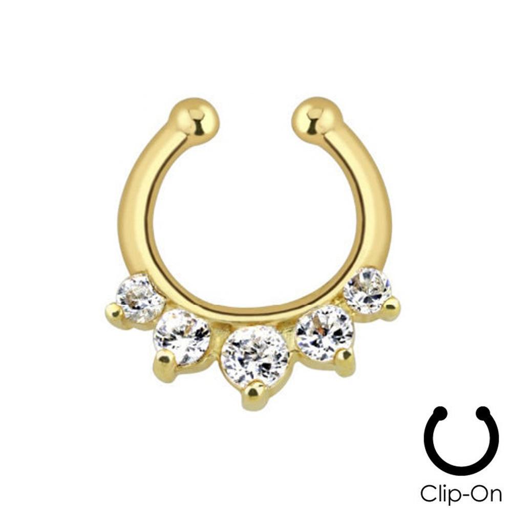 16 г стальной золотой фианит поддельный пирсинг септум смешанные стили ложный септум носовые кольца кликеры мужские украшения для тела пирсинг нариз дайт хеликс