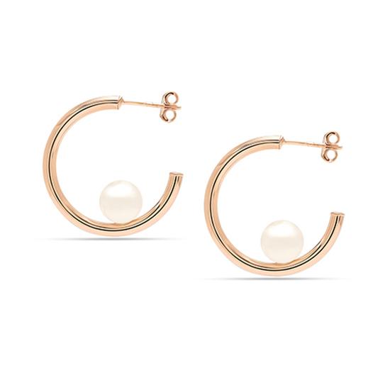 LeCalla 925 Sterling Silver Jewelry Rose Gold Simulated Pearl C Hoop Earrings for Women