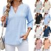 2025 весна/лето новый однотонный цвет V-образный вырез рукав семь точек застежка на пуговицы женская свободная футболка топ