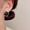 Women Minimalist Retro Diamond Inlaid Black Crystal Rhombus Stud Earrings