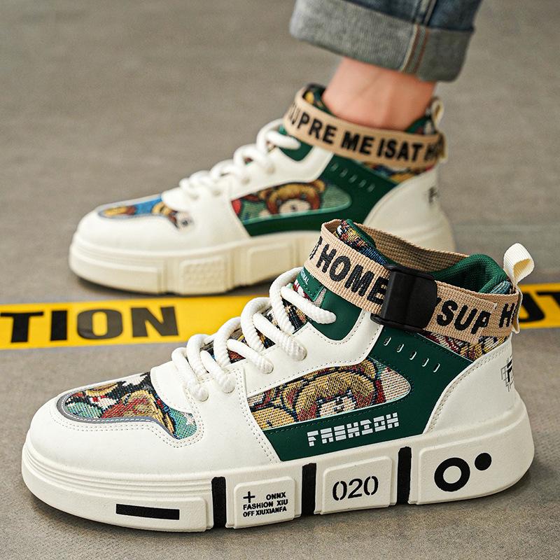 Детские высокие белые кроссовки для мальчиков и девочек на весну-осень 2025 года