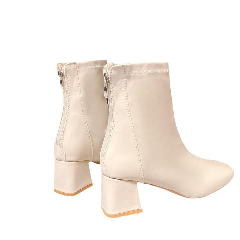 2024 Новые женские ботильоны на среднем каблуке с толстым каблуком Ботинки Martin для женщин Корейские ботильоны с молнией сзади